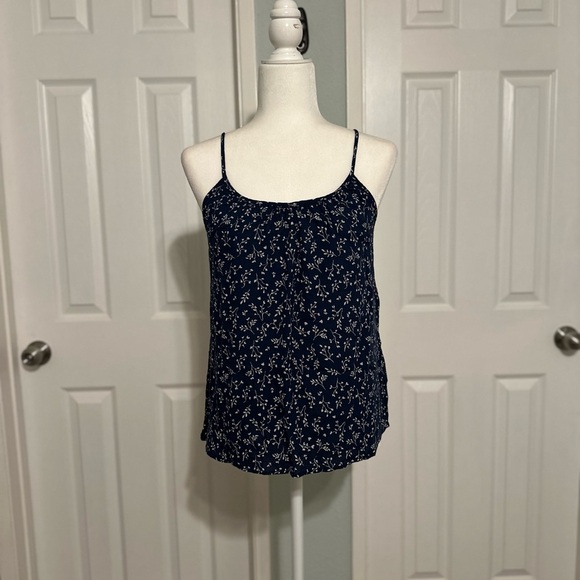 H&M Navy Blue Floral Print Spaghetti Strap Top Size 4 - Picture 2 of 6